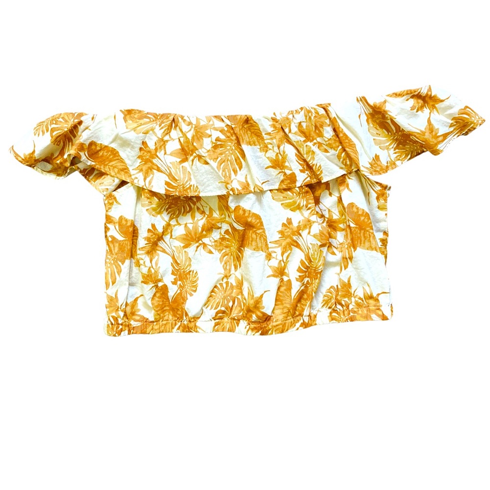 Banana Republic Golden Palm Leaf Print Off Shoulder Ruffle Top